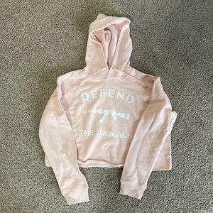 Defend The Animals pink cropped fleece hoodie! Size small!